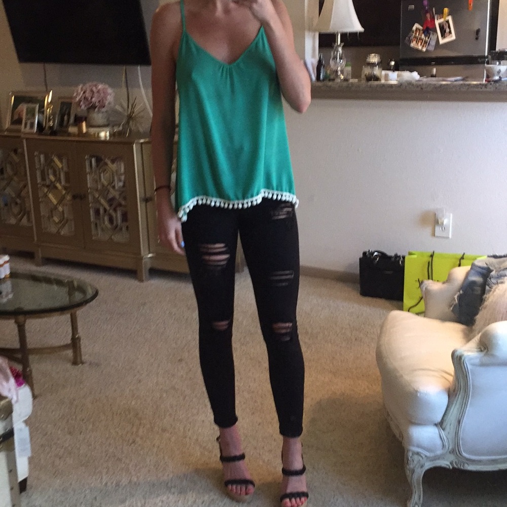 Green Pompom tank top